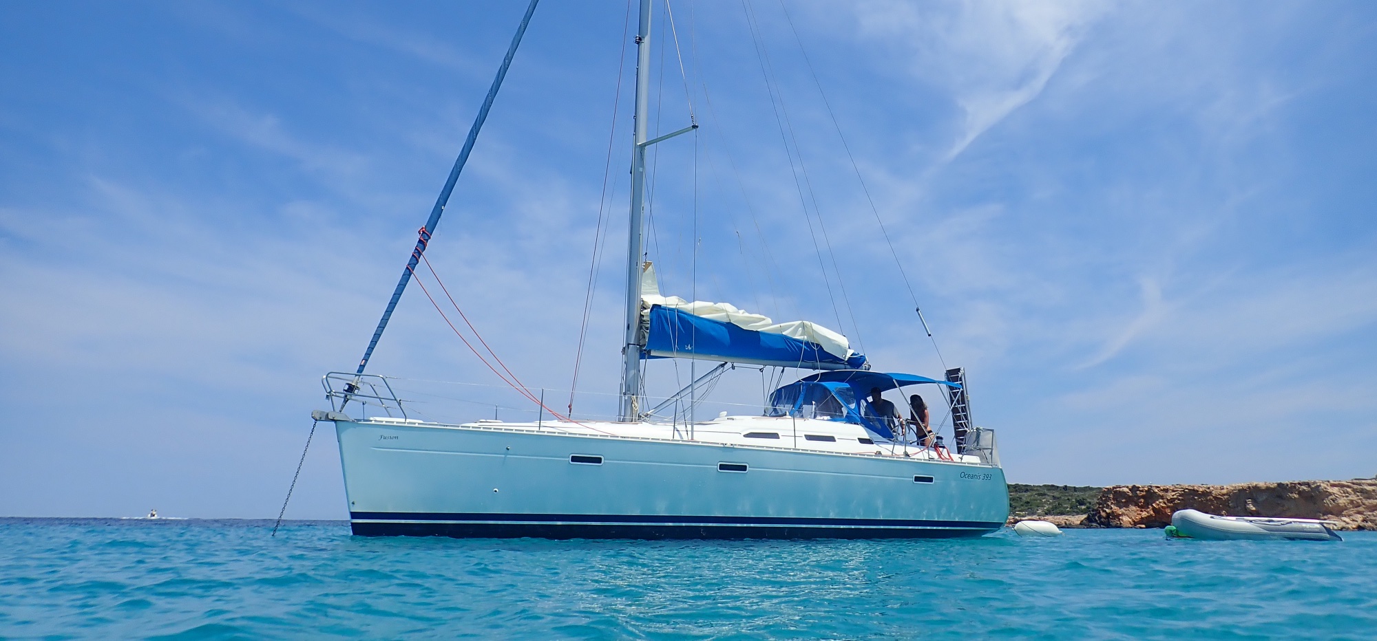 Fusion at anchor in a Dodecanese bay