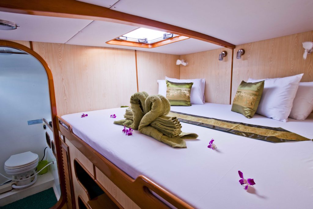 forward cabin on Mahayana - cruising charter catamaran in Phuket