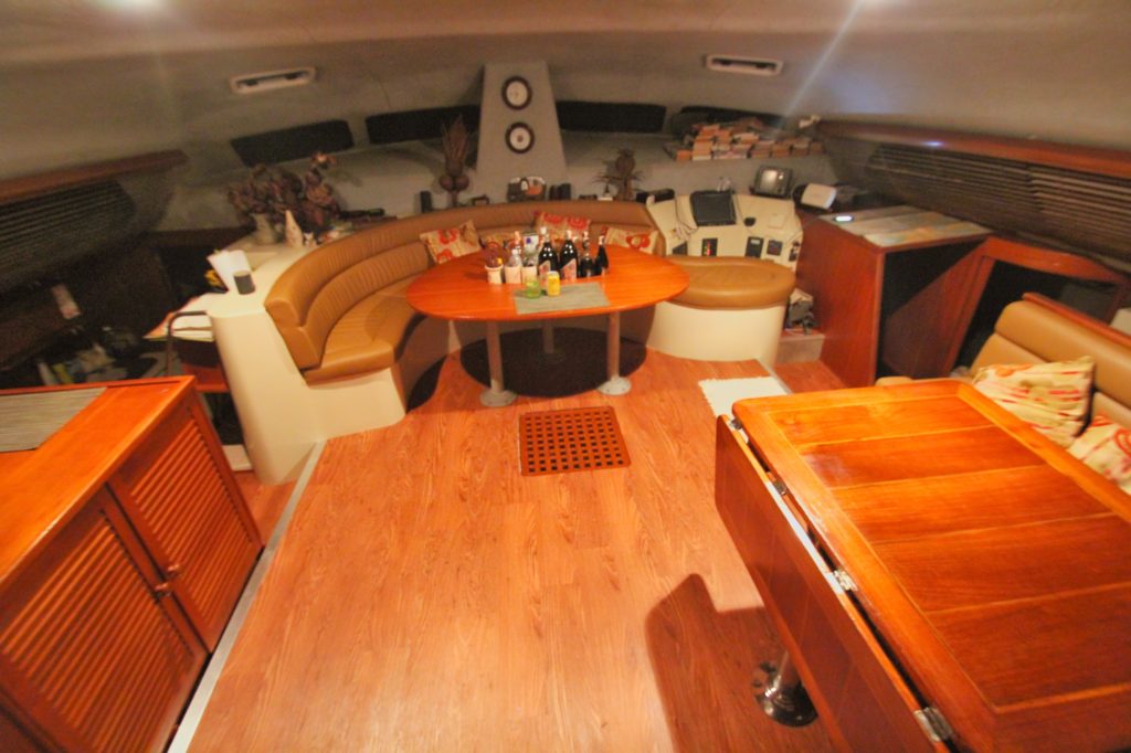 Saloon of our catamaran Nyami