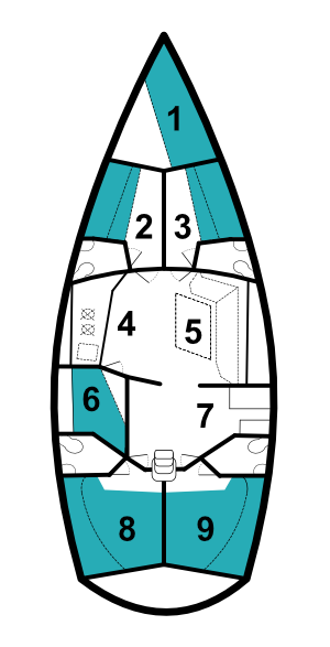 Layout of yacht Artemis, a Dromor Venus 16